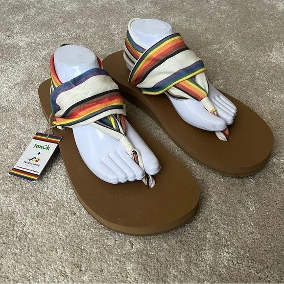 Sanuk x Pacific Pride Sling Flip Flop Sandals-Rainbow Stripe-Men’s 14-Summer-NEW - Picture 6 of 14